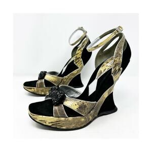 Prada Snakeskin Platform Wedge Sandals Womens Size EU 39.5